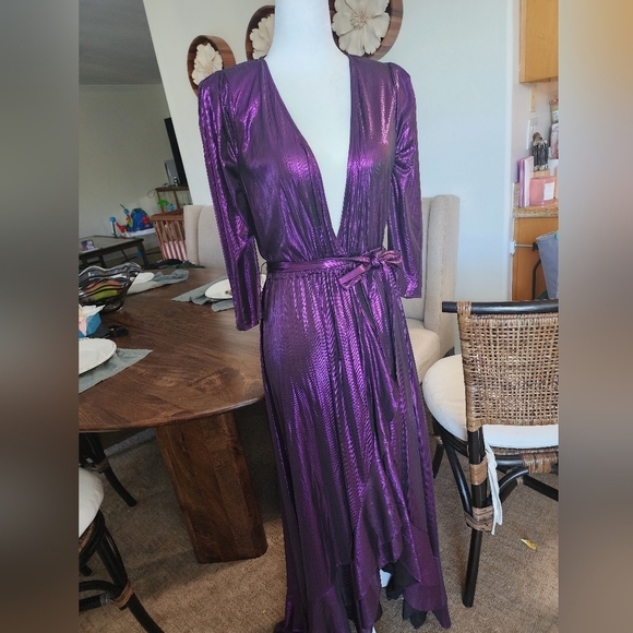 Retrofete High Low Metallic Violet Wrap Dress Size M - Picture 3 of 6